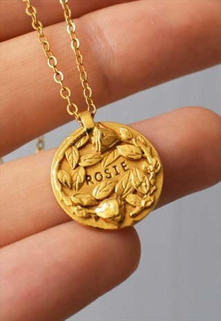 GOLD PERSONALISED NAME COIN ROSES NECKLACE HANDMADE