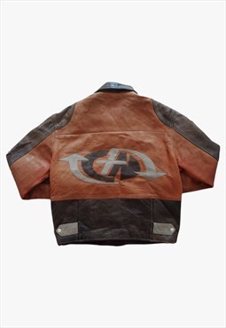 Vintage 1990s Chyston Brown Leather Biker Jacket