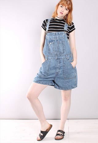 VINTAGE 90S BLUE DENIM DUNGAREE SHORTS