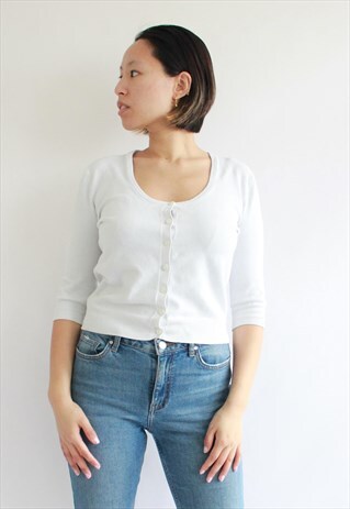 WHITE CARDIGAN CROP LONG TOP