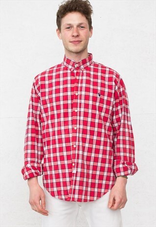 VINTAGE RED POLO RALPH LAUREN CHECKED LONG SLEEVE SHIRT