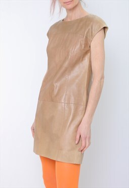Y2K mini leather dress in beige