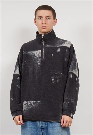 VINTAGE 90'S MONOCHROME TIE-DYE QUARTER ZIP FLEECE