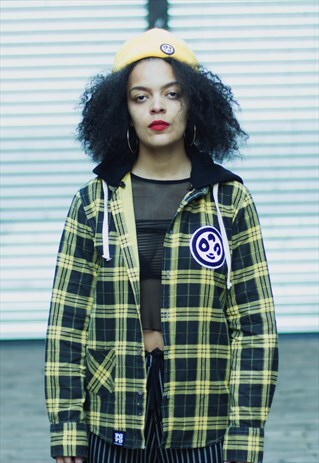 FLANNEL CHECKED LONG SLEEVE SHIRTS YELLOW HOODED