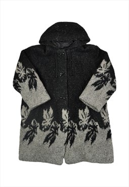 Vintage Hooded Jacket Retro Pattern Black/Grey Ladies Large
