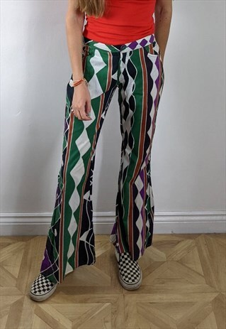 VINTAGE HARLEQUIN FLARE TROUSERS 02