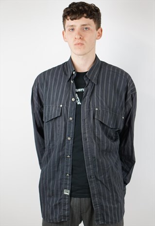 VINTAGE VERSACE PINSTRIPE GREY SHIRT
