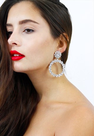 SILVER DIAMANTE HOOP EARRINGS