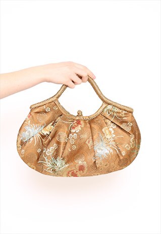 VINTAGE 90S GOLD FLORAL CHINESE BAG