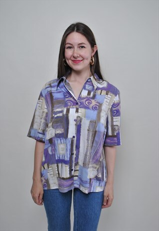 80'S ABSTRACT BLOUSE, VINTAGE FESTIVAL SHIRT 