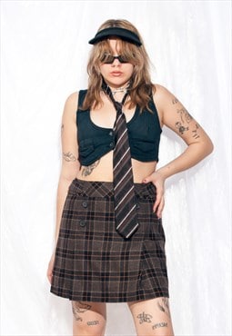 Vintage Skirt Y2K Grunge Plaid Mini in Brown Wool