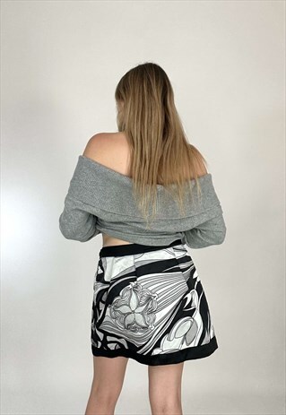 Vintage 2000s Satin Mini Skirt with Geometric Print 