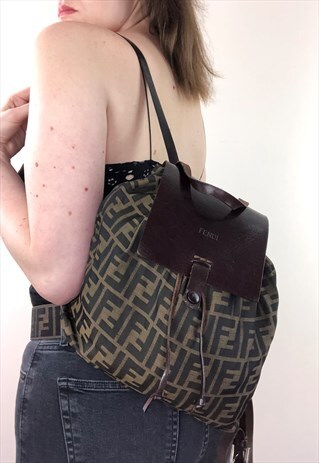 WOMENS FENDI BACKPACK BROWN FF ZUCCA PRINT RUCKSACK BAG