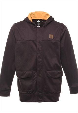 VINTAGE ADIDAS DARK BROWN HOODED SWEATSHIRT - L
