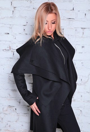 WOOL COAT /BLACK WOOL COAT/LONG COAT