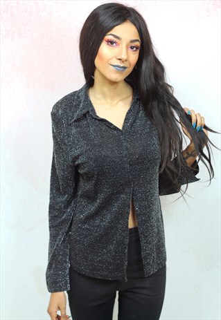 1990S VINTAGE SILVER METALLIC LUREX FLORAL BLOUSE