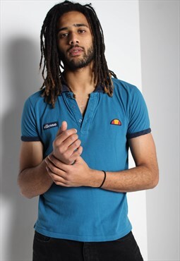 Vintage Ellesse Fitted Polo Shirt Blue