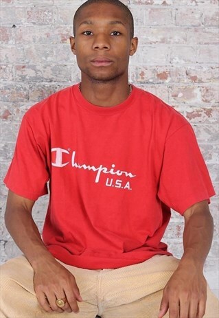 VINTAGE CHAMPION LOGO T-SHIRT RED