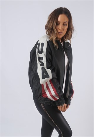 VINTAGE LEATHER BOMBER JACKET USA OVERSIZED UK 14 LARGE (BCU