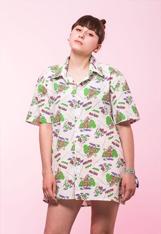 MALIBU CARTOON CAT FULL PRINT SHIRT DRESS