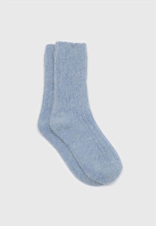 PASTEL BLUE RIBBED ANGORA LONG SOCKS