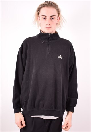 ADIDAS MENS VINTAGE JUMPER SWEATER MEDIUM BLACK 90S