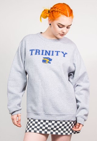 90'S VINTAGE GREY TRINITY COLLEGE SPORTS STYLE SWEATSHIRT