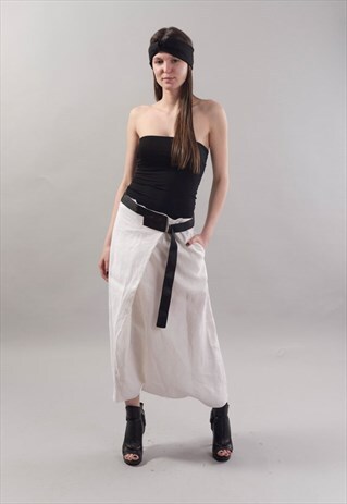 LOOSE PANTS/WHITE/XXL SKIRT/LINEN/EXTRAVAGANT PANTS/F1814