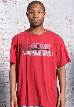 Vintage Napapijri Big Print Logo T-Shirt Red