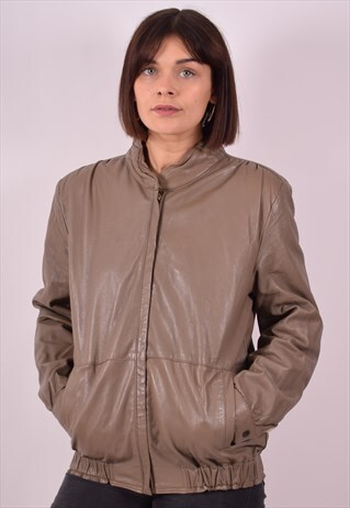 WOMENS VINTAGE LEATHER JACKET MEDIUM BROWN 90S