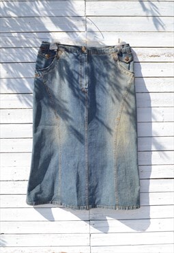 Vintage y2k blue maxi-mid calf denim skirt.