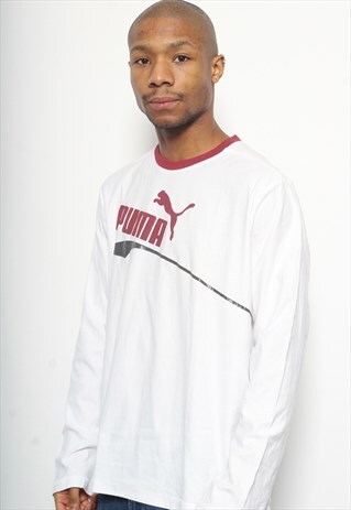 VINTAGE PUMA BIG LOGO LONG SLEEVE T-SHIRT WHITE