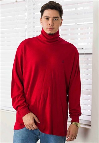 VINTAGE RALPH LAUREN ROLL NECK JUMPER LOGO 90S L 11.5