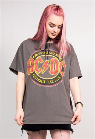 VINTAGE GREY ACDC ROCK BAND T-SHIRT