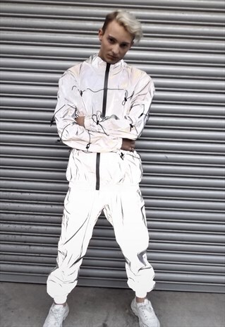LOOSE FIT OVERSIZE REFLECTIVE SPORTS JACKET TOP IN SILVER