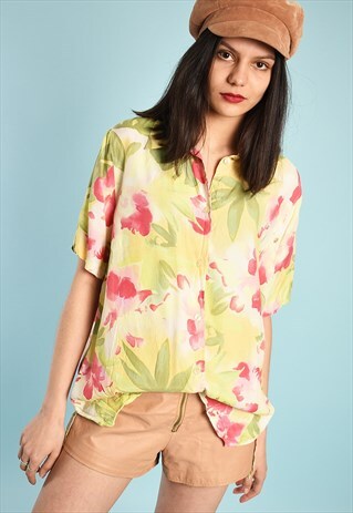 90'S RETRO FLORAL PRINT OVERSIZED FESTIVAL BLOUSE TOP