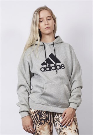 VINTAGE 90'S ADIDAS GREY/BLACK LOGO HOODIE