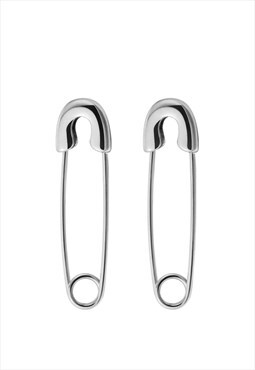 Silver Safety Pin Hoop Earrings