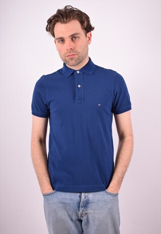 TOMMY HILFIGER MENS VINTAGE POLO SHIRT SMALL BLUE 90S