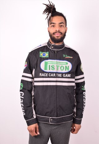 MENS VINTAGE PISTON RACER JACKET XL BLACK 90S