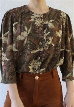 Vintage Blouse Shirt Top Floral Style Size M T634