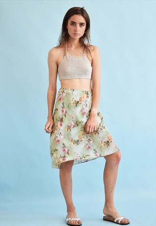 90'S RETRO FLORAL PRINT MOMS MIDI SKIRT