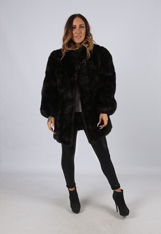 VINTAGE FAUX FUR COAT JACKET SHORT MID UK 16 XL (J3N)