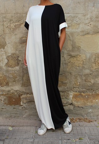 MAXI DRESS, BLACK AND WHITE DRESS, CAFTAN, PLUS SIZE DRESS