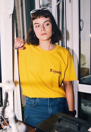 LOVABLE GOLD YELLOW T-SHIRT WITH DARK RED ROSE PRINT
