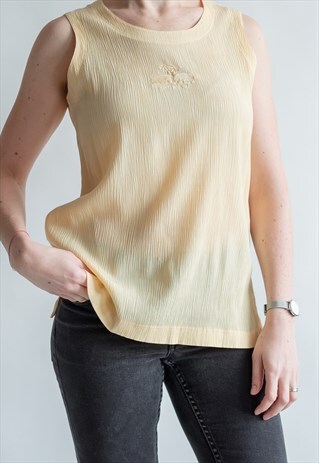 VINTAGE 70S BOHO TOP IN CREAM YELLOW WITH ELEPHANTS