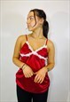 VINTAGE SIZE S SATIN LACE CAMI TOP IN RED