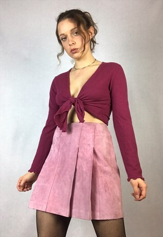 90S PINK SUEDE LEATHER PLEATED SKIRT