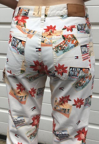 WOMENS VINTAGE TOMMY HILFIGER JEANS CAPRI PATTERNED TROUSERS