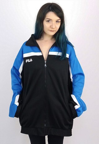 VINTAGE 90'S FILA UNISEX TRACK JACKET BLACK / BLUE